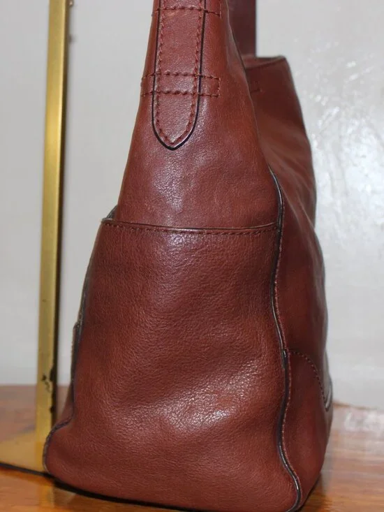 $348 Frye Cognac Whiskey Leather Side Pockets Hobo Tote Shoulder Bag - Picture 5 of 8